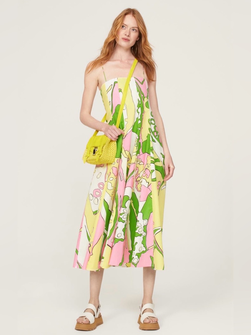 S/W/F~Paneled Floral-Print Midi Dress w/ Spaghetti Straps~Size Small~$379~